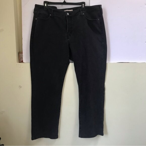 Levi's 414 Classic Straight Leg High Waist Stretch Boot Zip Black Denim Jeans 20 - Picture 2 of 14